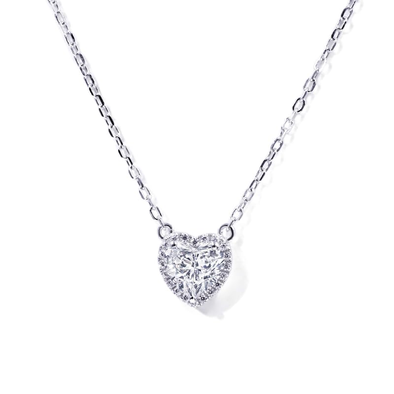 Warm Fortune Moissanite Pendant Necklace for Women, 0.5/1.0 ct DE VVS, 18K White Gold Plated Sterling Silver, 16 inch + 2inch Chain