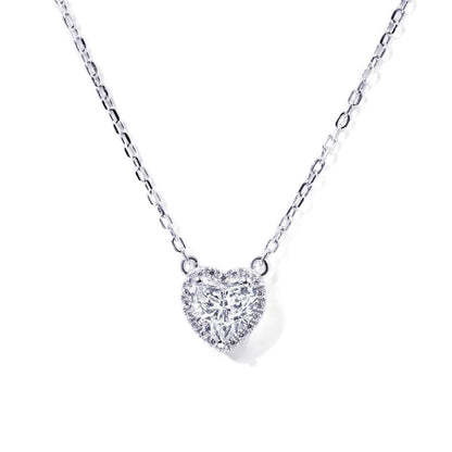 Warm Fortune Moissanite Pendant Necklace for Women, 0.5/1.0 ct DE VVS, 18K White Gold Plated Sterling Silver, 16 inch + 2inch Chain