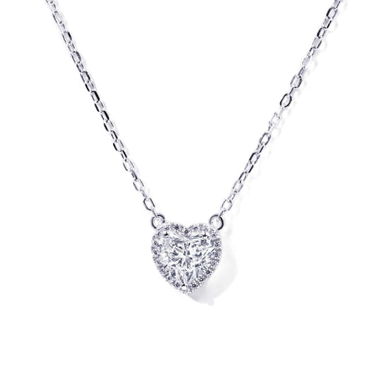 Warm Fortune Moissanite Pendant Necklace for Women, 0.5/1.0 ct DE VVS, 18K White Gold Plated Sterling Silver, 16 inch + 2inch Chain