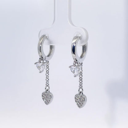 Warm Fortune 18K Gold Plated Double Heart Chain Cubic Zirconia Drop Earrings for Women Hypoallergenic - Valentine's Day, Mother's Day, Birthday Gift for Her