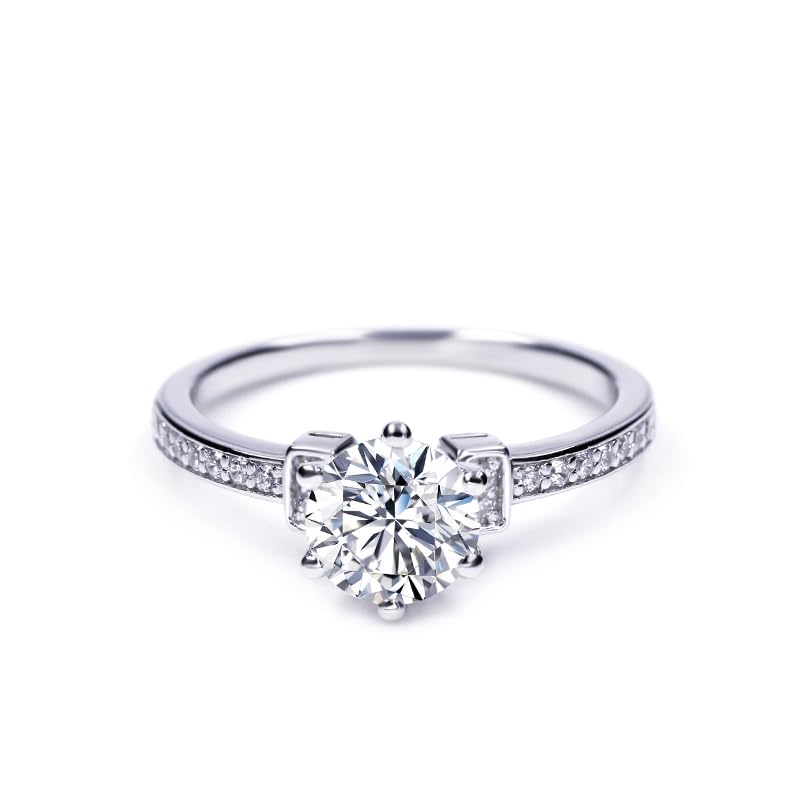 Warm Fortune Moissanite Flower Engagement Ring for Women, 0.5/1.0ct DE VVS Lab Created,925 Sterling Silver with 18K White Gold Plated Anniversary Ring, Gift for Her Promise Ring, Size 6.5