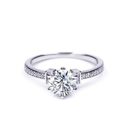 Warm Fortune Moissanite Flower Engagement Ring for Women, 0.5/1.0ct DE VVS Lab Created,925 Sterling Silver with 18K White Gold Plated Anniversary Ring, Gift for Her Promise Ring, Size 6.5