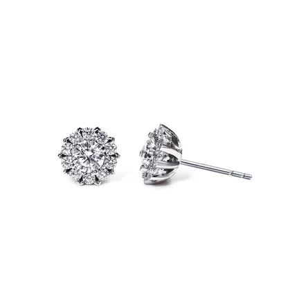 Warm Fortune Moissanit Flower Halo Stud Earrings for Women, 0.5ct DE VVS Lab Created, Brilliant Round Cut, 925 Sterling Silver with 18K White Gold Plated Hypoallergenic