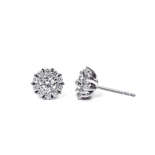 Warm Fortune Moissanit Flower Halo Stud Earrings for Women, 0.5ct DE VVS Lab Created, Brilliant Round Cut, 925 Sterling Silver with 18K White Gold Plated Hypoallergenic