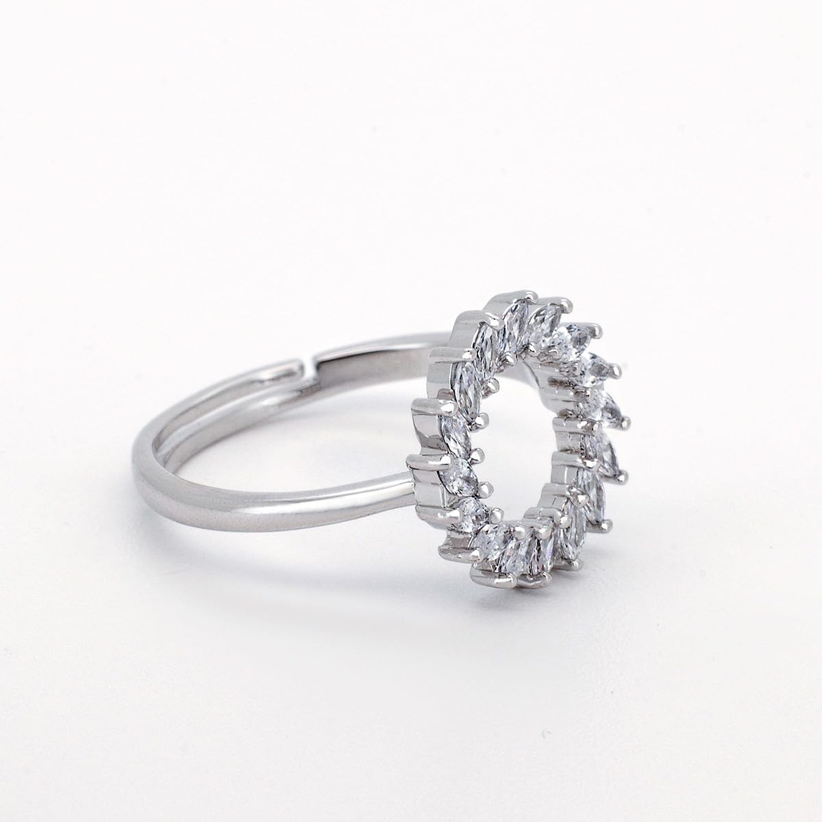 Women Sparkling Marquise Stone Wreath Adjustable Open Ring,18K Gold Plated Stackable Promise Jewelry for Gift