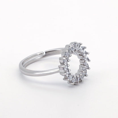 Women Sparkling Marquise Stone Wreath Adjustable Open Ring,18K Gold Plated Stackable Promise Jewelry for Gift