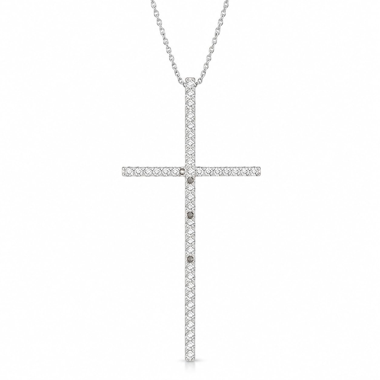 Warm Fortune 18K White Gold Plated Round CZ Long Cross Pendant Necklace