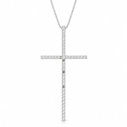 Warm Fortune 18K White Gold Plated Round CZ Long Cross Pendant Necklace