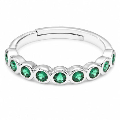 Warm Fortune 18K Gold Plated Half Eternity Band Ring for Women, Oval Emerald Green Cubic Zirconia Stackable Wedding Anniversary Promise Jewelry Gift