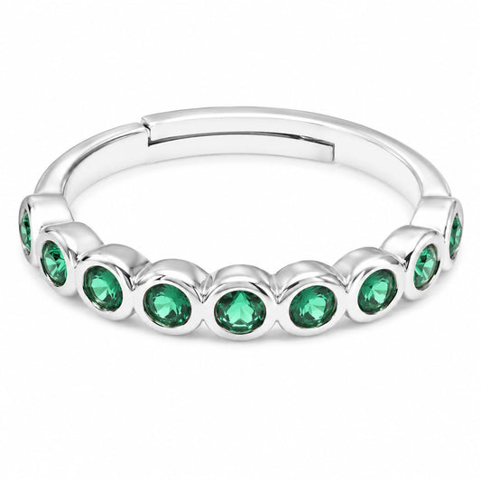 Warm Fortune 18K Gold Plated Half Eternity Band Ring for Women, Oval Emerald Green Cubic Zirconia Stackable Wedding Anniversary Promise Jewelry Gift