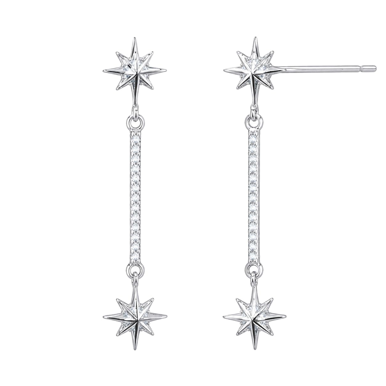 Warm Fortune 18K Gold Plated Starburst Linear Cubic Zirconia Drop Earrings for Women Hypoallergenic - Valentine's Day, Mother's Day, Birthday Gift for Her