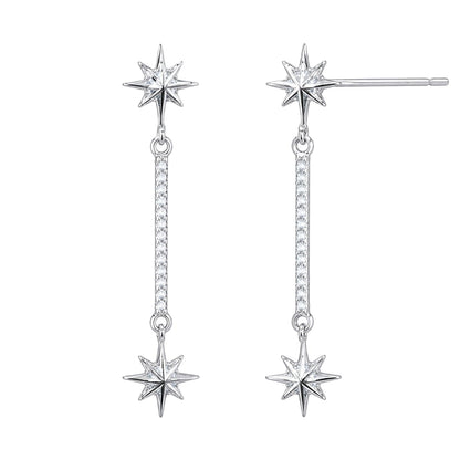 Warm Fortune 18K Gold Plated Starburst Linear Cubic Zirconia Drop Earrings for Women Hypoallergenic - Valentine's Day, Mother's Day, Birthday Gift for Her