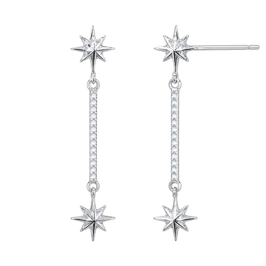Warm Fortune 18K Gold Plated Starburst Linear Cubic Zirconia Drop Earrings for Women Hypoallergenic - Valentine's Day, Mother's Day, Birthday Gift for Her