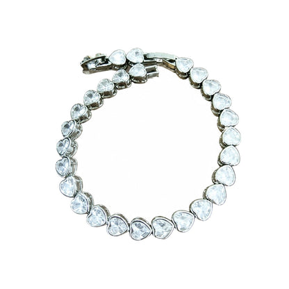 Warm Fortune Heart Moissanite Tennis Bracelet for Women, Silver-Tone 6.5 Inch Linked Design with Sparkling Heart-Cut Stones