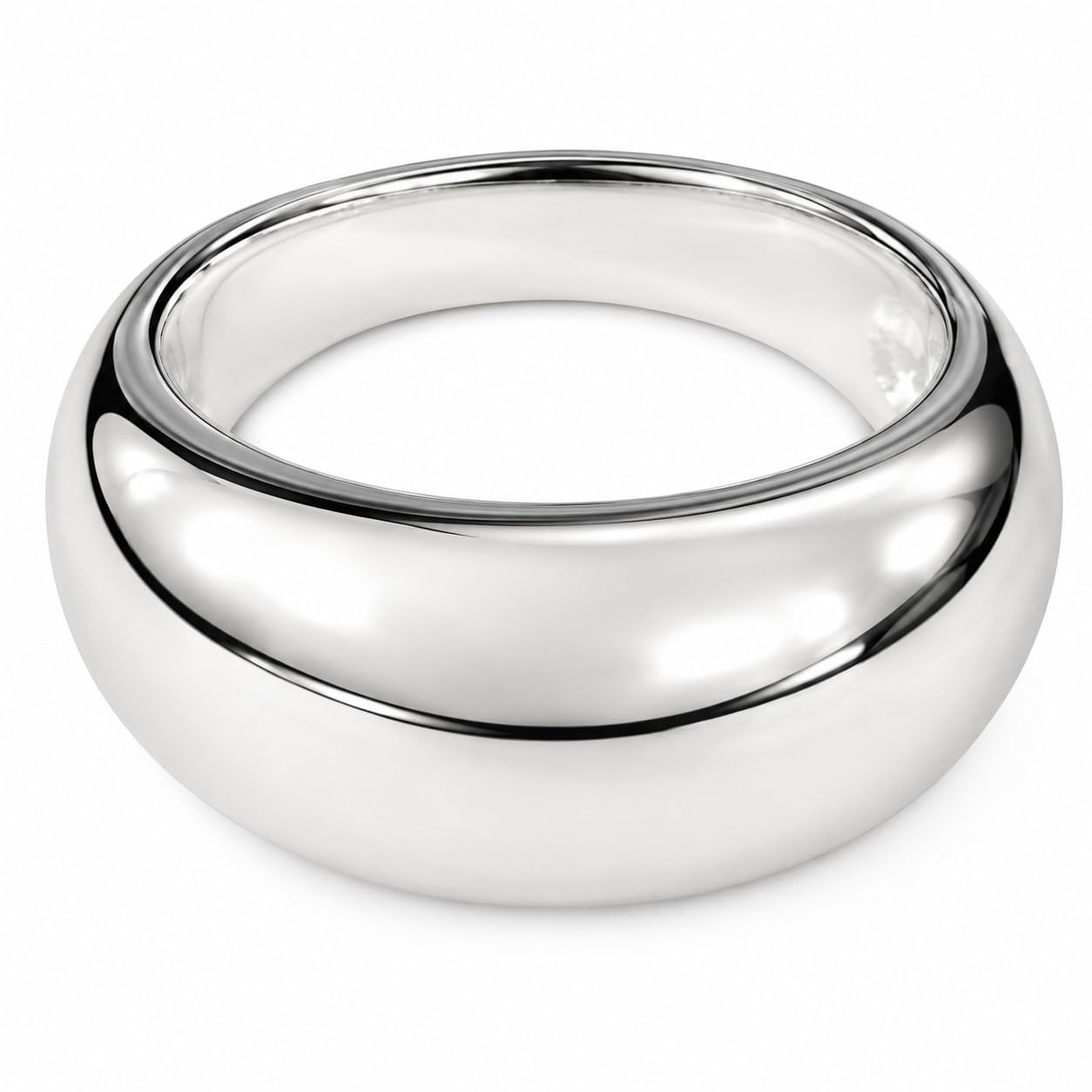 Warm Fortune Dome Smooth Band Ring for Women, 18K White Gold Plated Polished Chunky Stackable Wedding Band, Minimalist Plain Comfort Fit Jewelry