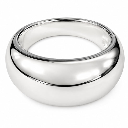 Warm Fortune Dome Smooth Band Ring for Women, 18K White Gold Plated Polished Chunky Stackable Wedding Band, Minimalist Plain Comfort Fit Jewelry