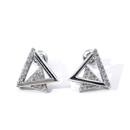 Warm Fortune 18K Gold Plated Geometric Triangle Cubic Zirconia Stud Earrings for Women Hypoallergenic - Valentine's Day, Mother's Day, Birthday Gift for Her
