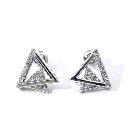 Warm Fortune 18K Gold Plated Geometric Triangle Cubic Zirconia Stud Earrings for Women Hypoallergenic - Valentine's Day, Mother's Day, Birthday Gift for Her