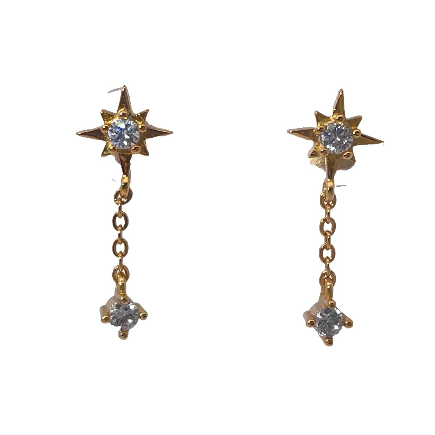 Warm Fortune 18K Gold Plated Star & Round Shape Cubic Zirconia Drop Earrings for Women Hypoallergenic - Valentine's Day, Mother's Day, Birthday Gift for Her