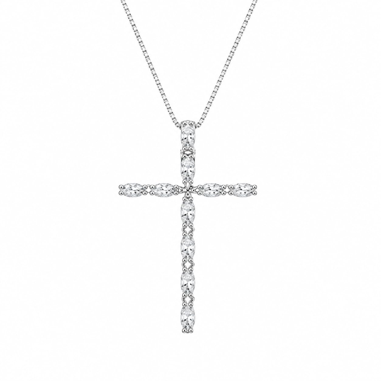 Warm Fortune Branch Cross Pendant Necklace for Women, 18K White Gold Plated, 18 Inch Chain with Sparkling CZ, Elegant & Versatile Layering Jewelry