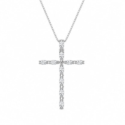 Warm Fortune Branch Cross Pendant Necklace for Women, 18K White Gold Plated, 18 Inch Chain with Sparkling CZ, Elegant & Versatile Layering Jewelry