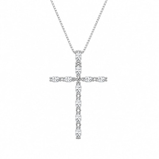 Warm Fortune Branch Cross Pendant Necklace for Women, 18K White Gold Plated, 18 Inch Chain with Sparkling CZ, Elegant & Versatile Layering Jewelry