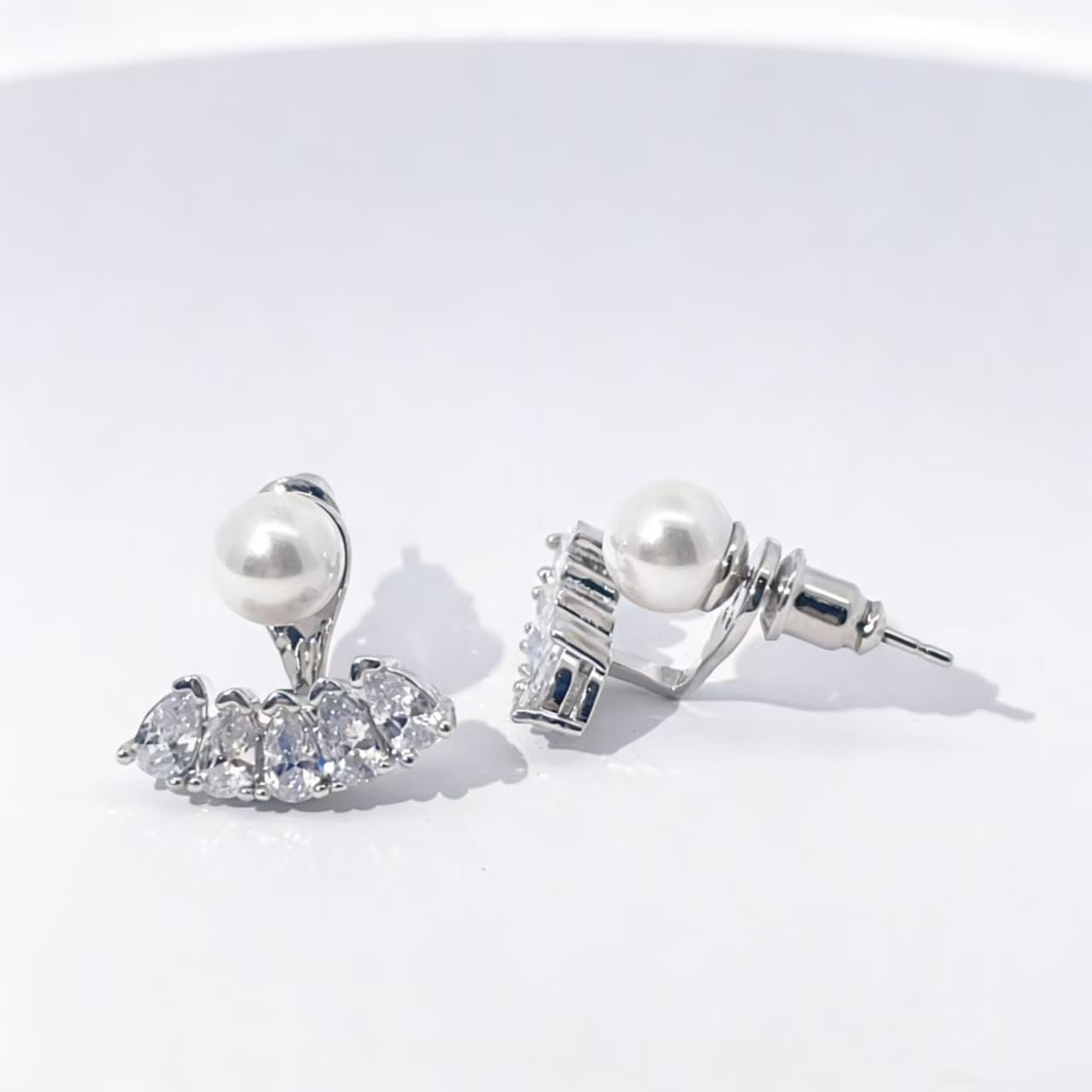 Warm Fortune Pearl & Teardrop Cubic Zirconia Dangle Earrings for Women, Silver Tone Fashion Jewelry, Elegant Design for Daily Wear, Party & Dating