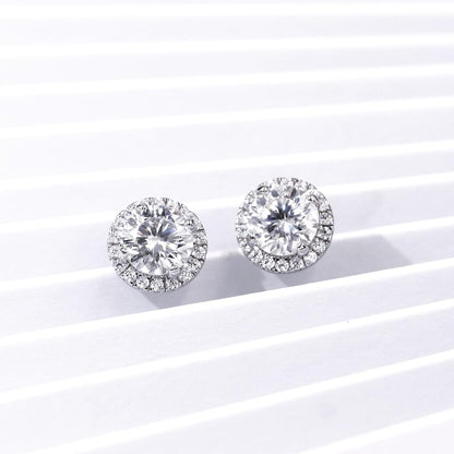 Warm Fortune Moissanite Halo Stud Earrings for Women, 0.5/1.0ct DE VVS Lab Created, Brilliant Round Cut, 925 Sterling Silver with 18K White Gold Plated Hypoallergenic