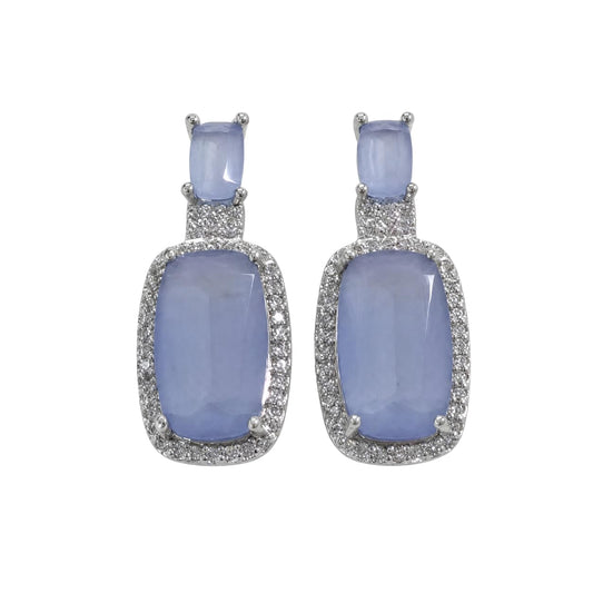 Warm Fortune 18K Gold Plated Blue Rectangle Cubic Zirconia Drop Earrings for Women Hypoallergenic - Valentine's Day, Mother's Day, Birthday Gift for Her