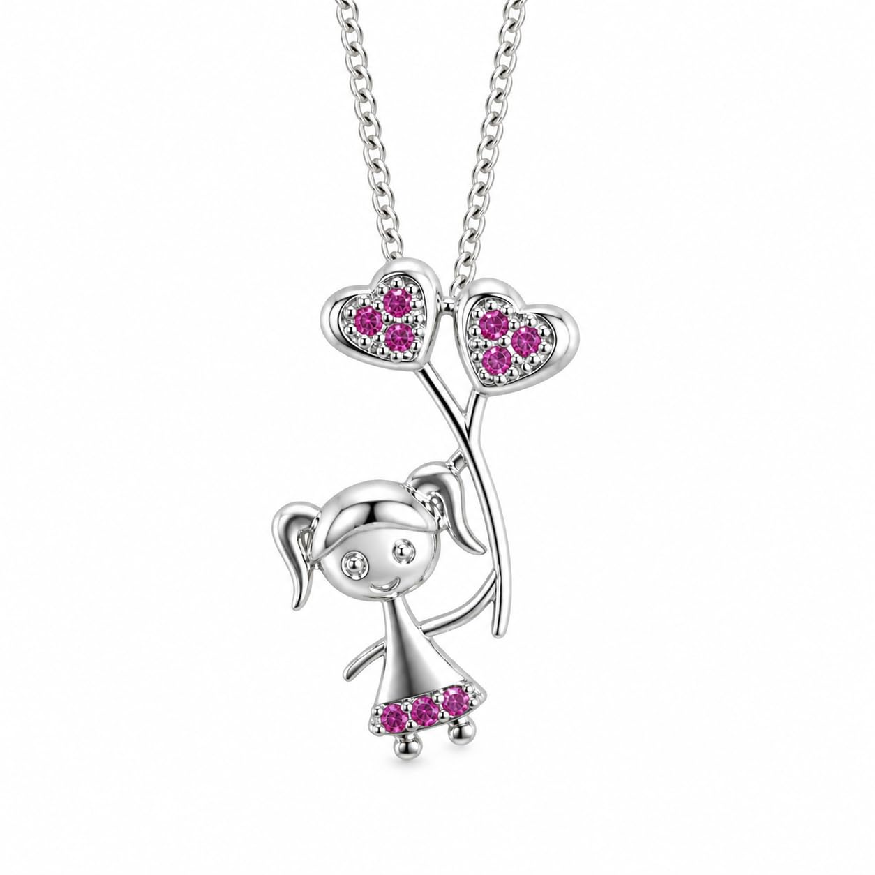 Warm Fortune Heart Balloon Silhouette Pendant Necklace for Women, 18K White Gold Plated, 18 Inch Chain with Sparkling CZ, Meaningful & Refined Jewelry for Women