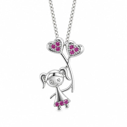 Warm Fortune Heart Balloon Silhouette Pendant Necklace for Women, 18K White Gold Plated, 18 Inch Chain with Sparkling CZ, Meaningful & Refined Jewelry for Women