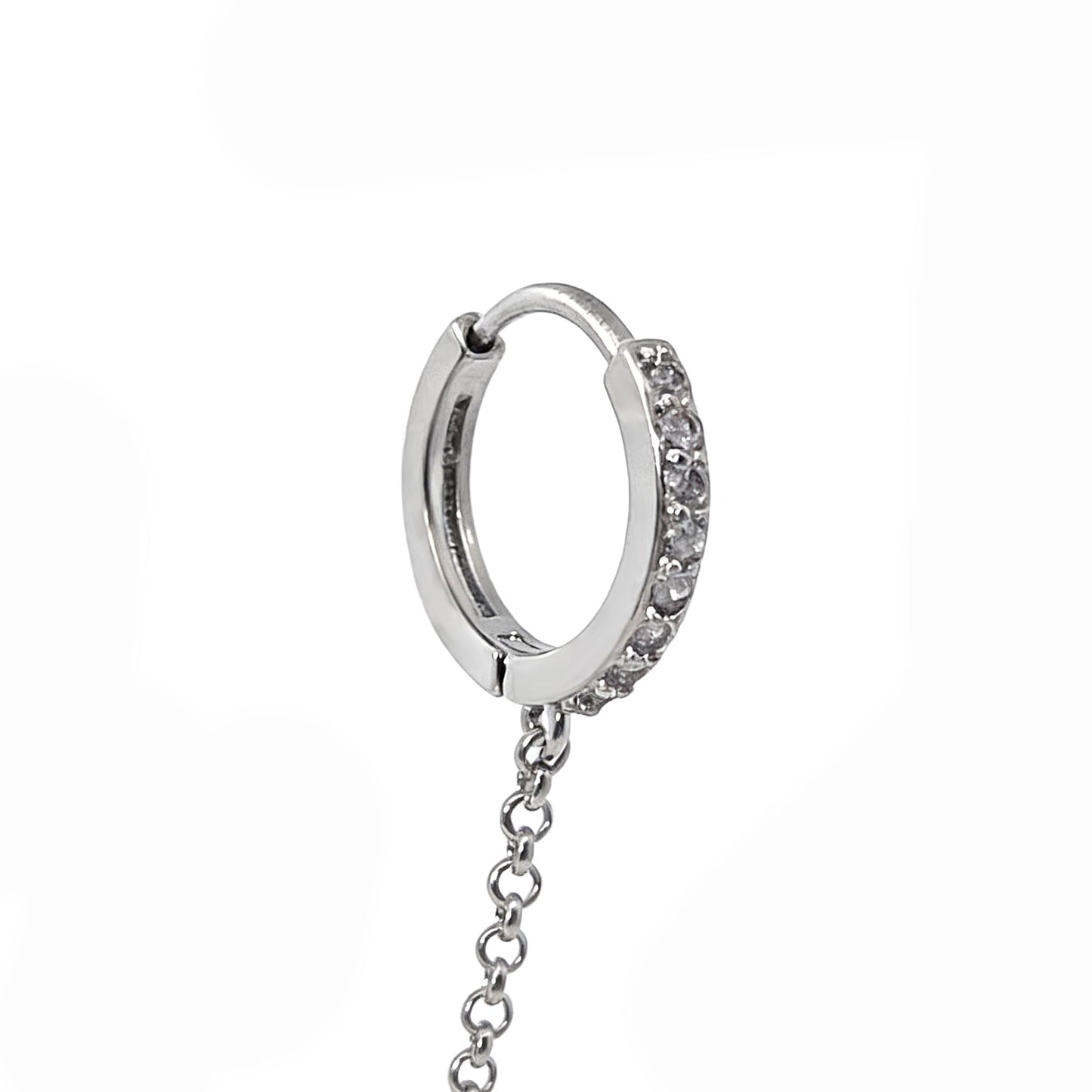 Warm Fortune 18K White Gold Plated Double Hoop Chain Drop Earrings