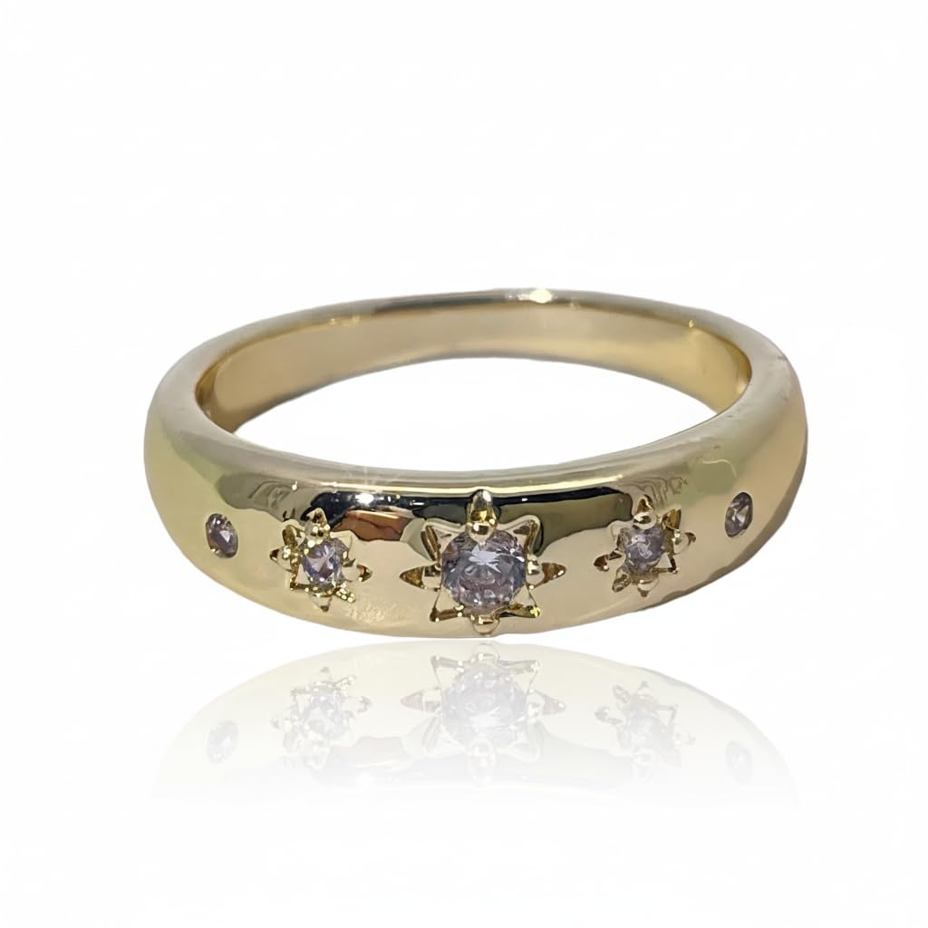 Warm Fortune Cubic Zirconia Band Style Ring for Women,18K Gold Plated Anniversary Ring,Gift for Her Promise Ring