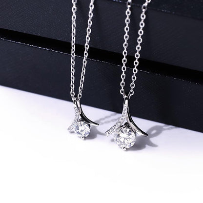 Warm Fortune Moissanite Pendant Necklace for Women, 0.5/1.0 ct DE VVS, 18K White Gold Plated Sterling Silver, 16 inch + 2inch Chain