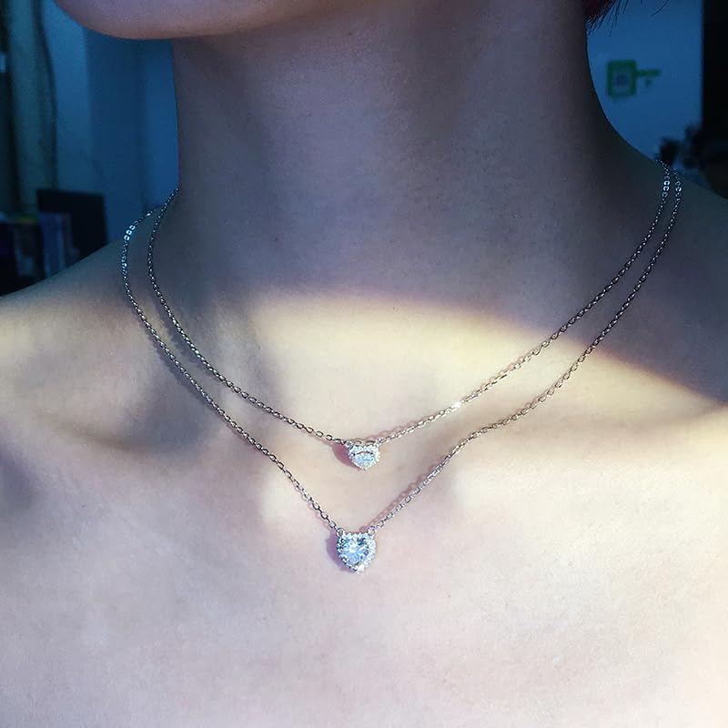 Warm Fortune Moissanite Pendant Necklace for Women, 0.5/1.0 ct DE VVS, 18K White Gold Plated Sterling Silver, 16 inch + 2inch Chain