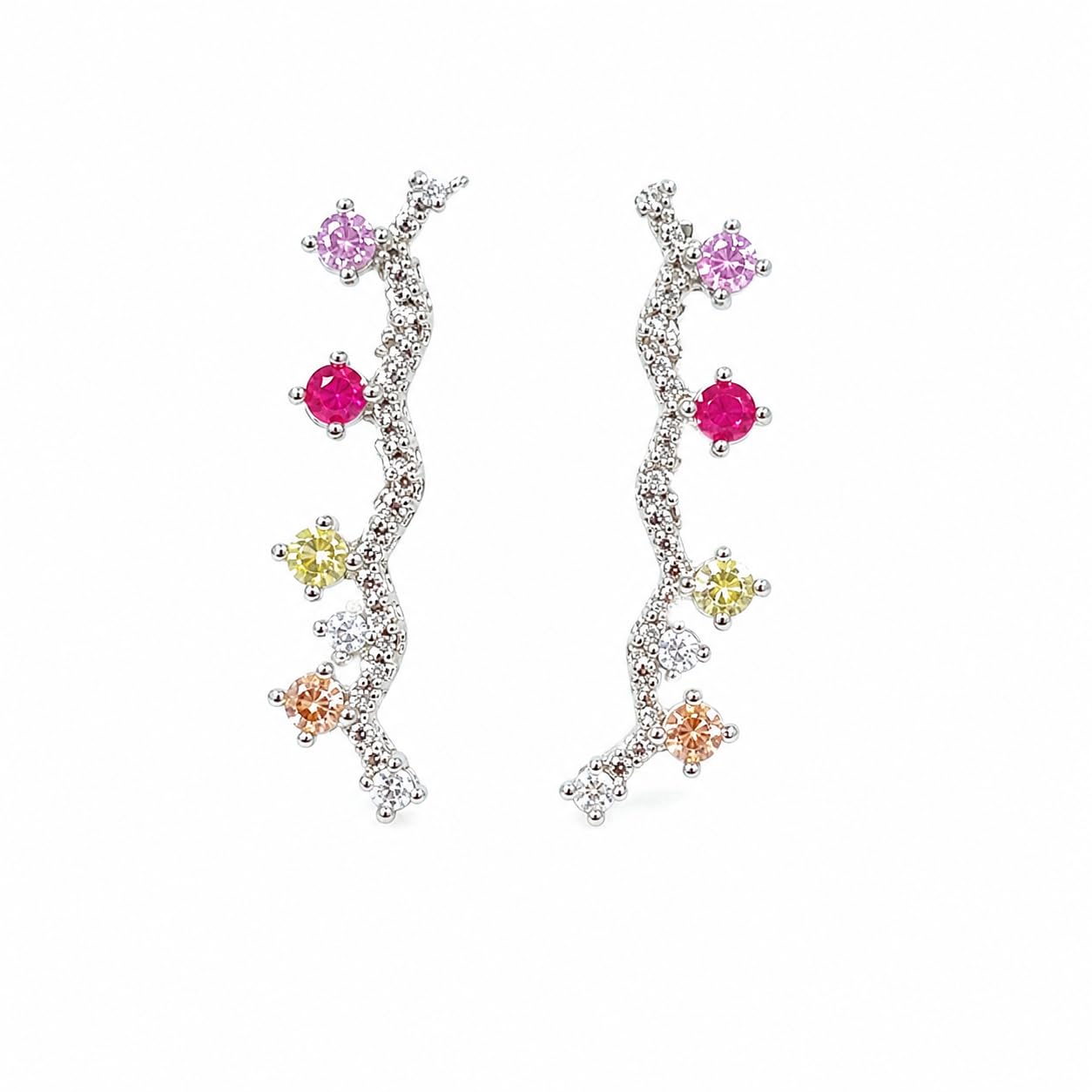 Warm Fortune 18K Gold Plated Vine Multi-Color Cubic Zirconia Cuffs Earrings for Women Hypoallergenic - Valentine's Day, Mother's Day, Birthday Gift for Her