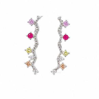 Warm Fortune 18K Gold Plated Vine Multi-Color Cubic Zirconia Cuffs Earrings for Women Hypoallergenic - Valentine's Day, Mother's Day, Birthday Gift for Her