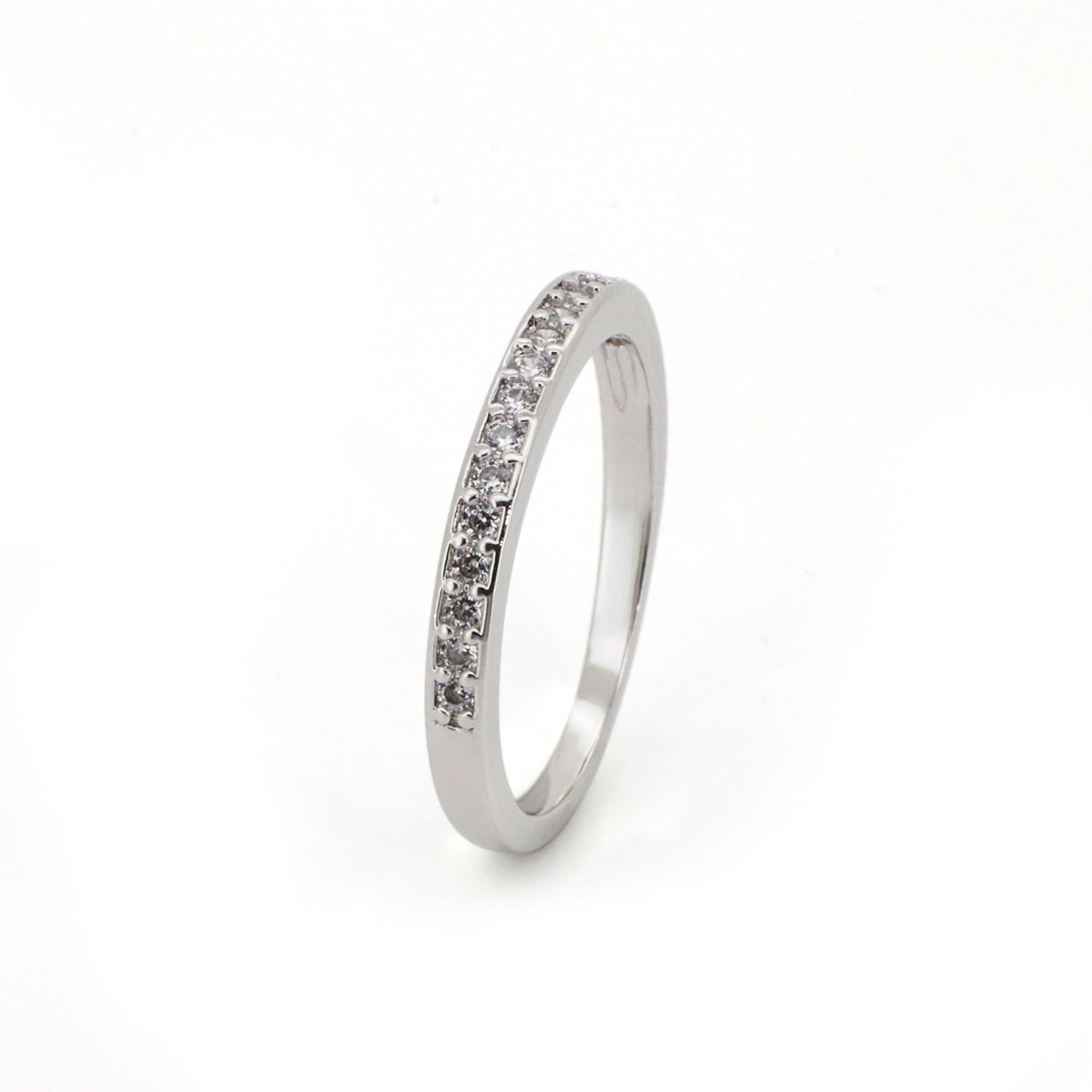 Warm Fortune Half Eternity Ring for Women - 18K Gold Plated Cubic Zirconia, Stackable Wedding Band, Promise & Anniversary Jewelry, Size 6-7.5