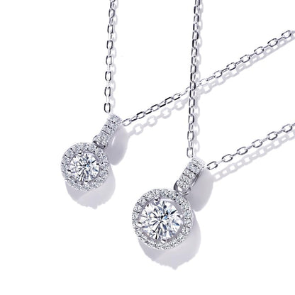 Warm Fortune Moissanite Pendant Necklace for Women, 0.5/1.0 ct DE VVS, 18K White Gold Plated Sterling Silver, 16 inch + 2inch Chain