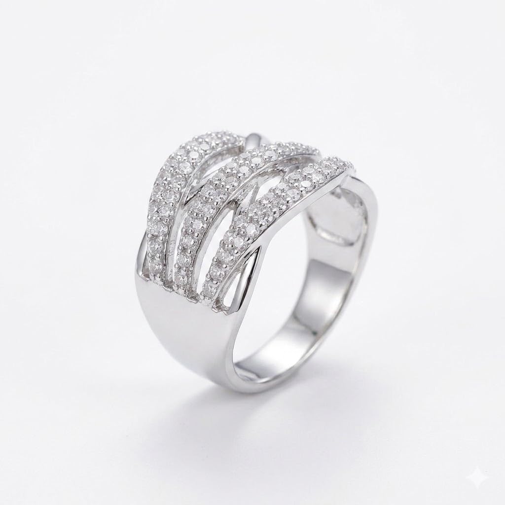 Warm Fortune Multi-Layer Pavé Promise Ring for Her - 18K Gold Plated Cubic Zirconia, Stackable Gift Valentine's Day, Fashion & Daily Elegant Wear,Size 9-10.5