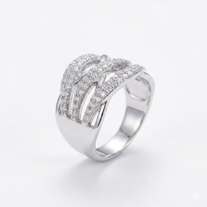 Warm Fortune Multi-Layer Pavé Promise Ring for Her - 18K Gold Plated Cubic Zirconia, Stackable Gift Valentine's Day, Fashion & Daily Elegant Wear,Size 9-10.5