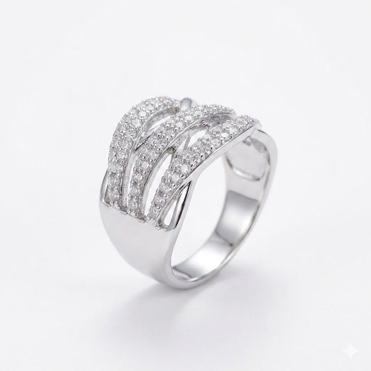 Warm Fortune Multi-Layer Pavé Promise Ring for Her - 18K Gold Plated Cubic Zirconia, Stackable Gift Valentine's Day, Fashion & Daily Elegant Wear,Size 9-10.5