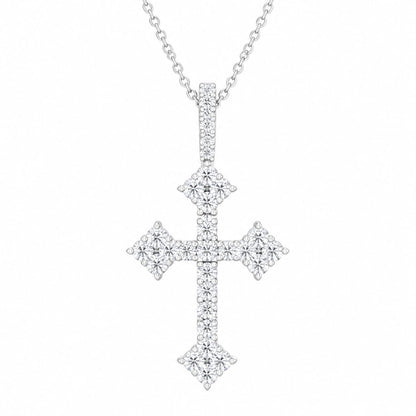 Warm Fortune Geometric Cross Pendant Necklace for Women, 18K White Gold Plated Brass, Clear CZ, 18 Inch Chain, Square Tip Design