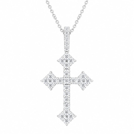 Warm Fortune Geometric Cross Pendant Necklace for Women, 18K White Gold Plated Brass, Clear CZ, 18 Inch Chain, Square Tip Design
