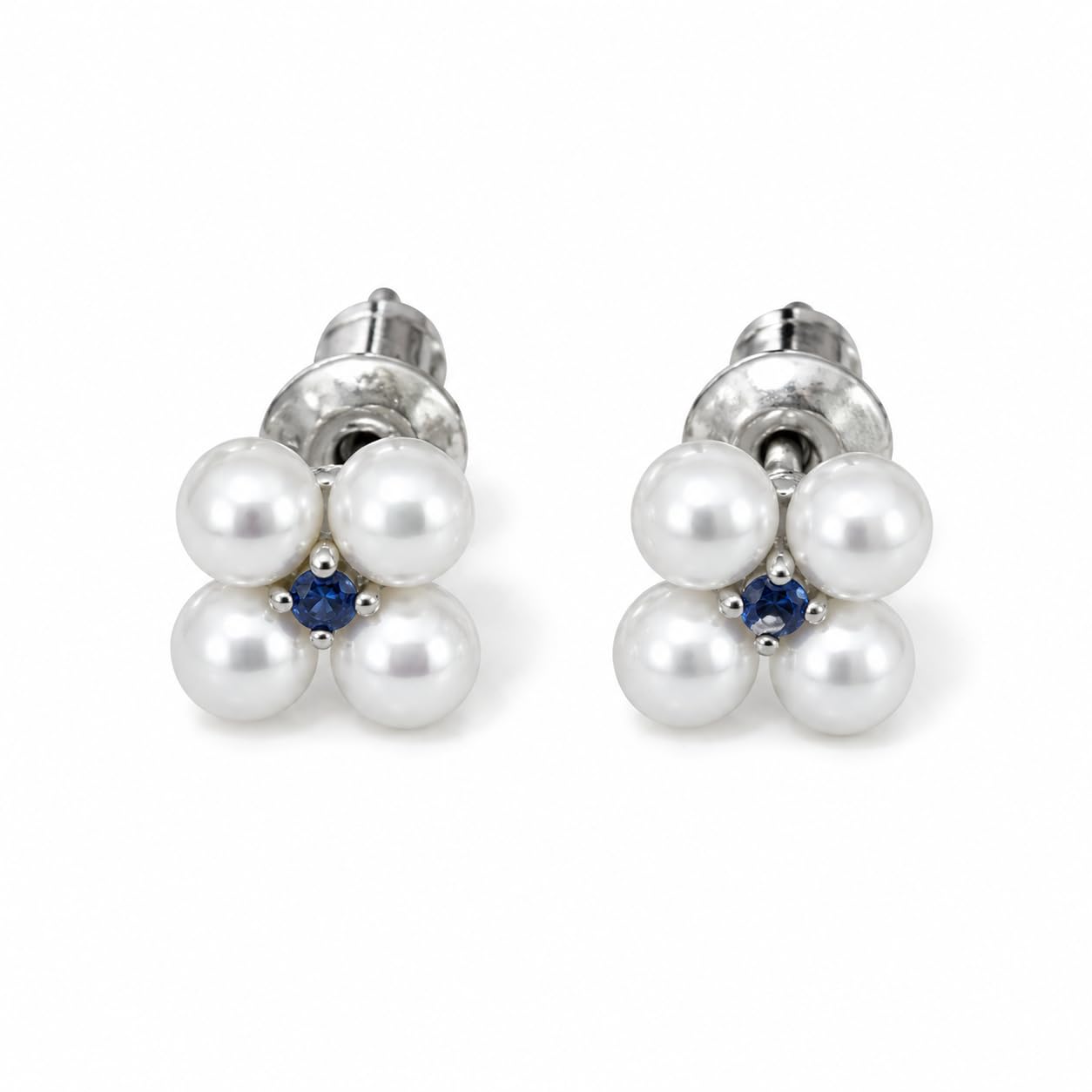 Warm Fortune 18K Gold Plated Four Shell Pearl Round Cubic Zirconia Floral Stud Earrings for Women Hypoallergenic - Valentine's Day, Mother's Day, Birthday Gift for Her