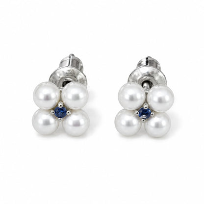 Warm Fortune 18K Gold Plated Four Shell Pearl Round Cubic Zirconia Floral Stud Earrings for Women Hypoallergenic - Valentine's Day, Mother's Day, Birthday Gift for Her