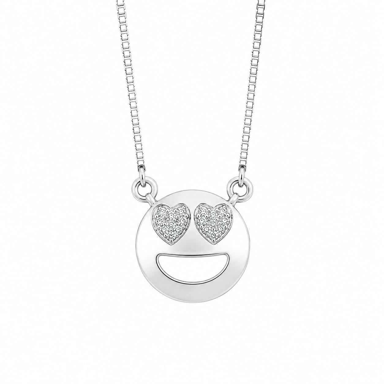 Warm Fortune Smiley Face Pendant Necklace for Women, 18K White Gold Plated, 16 Inch Chain with Sparkling CZ, Playful & Chic Fashion Jewelry