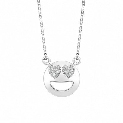 Warm Fortune Smiley Face Pendant Necklace for Women, 18K White Gold Plated, 16 Inch Chain with Sparkling CZ, Playful & Chic Fashion Jewelry