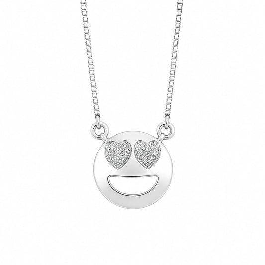 Warm Fortune Smiley Face Pendant Necklace for Women, 18K White Gold Plated, 16 Inch Chain with Sparkling CZ, Playful & Chic Fashion Jewelry