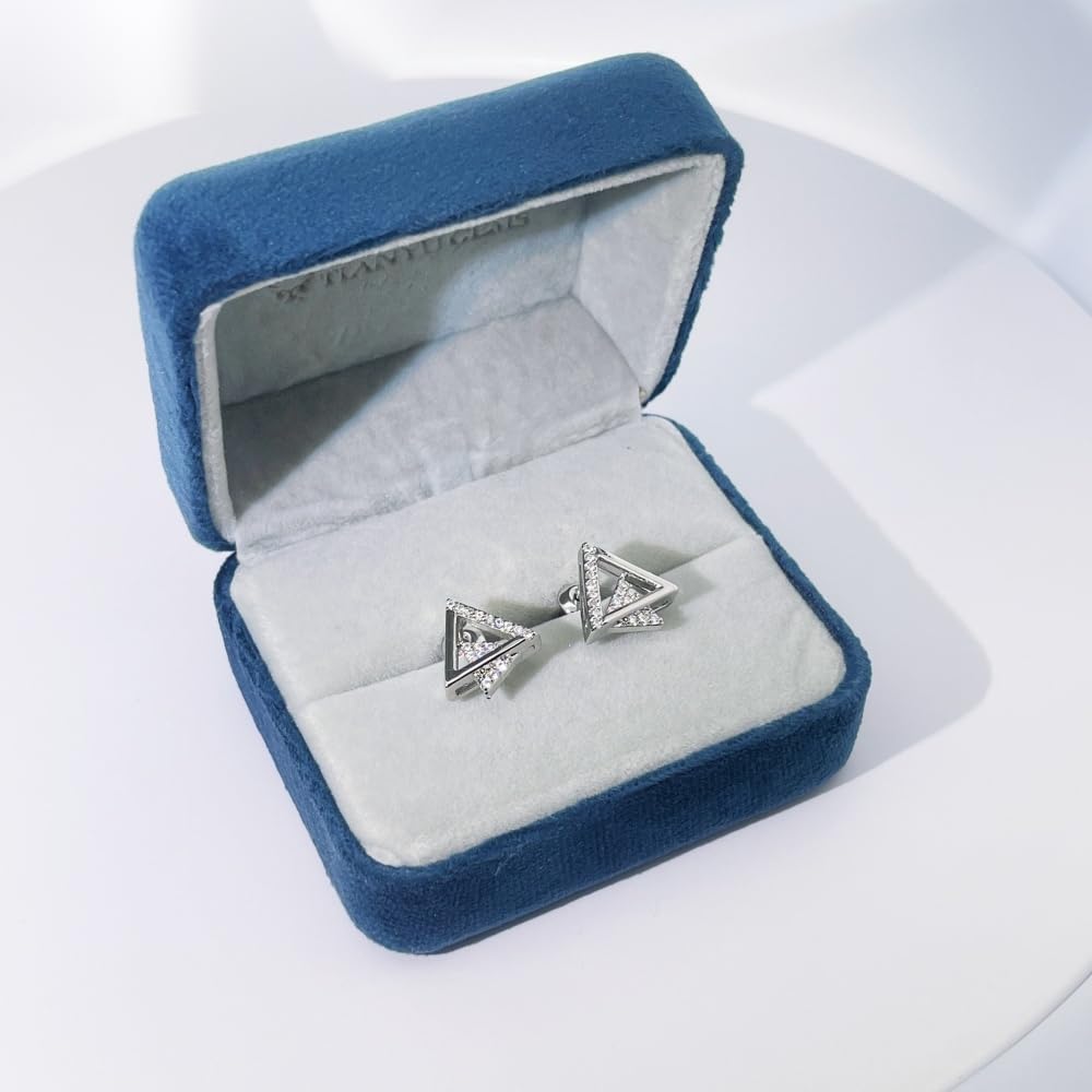 Warm Fortune 18K Gold Plated Geometric Triangle Cubic Zirconia Stud Earrings for Women Hypoallergenic - Valentine's Day, Mother's Day, Birthday Gift for Her